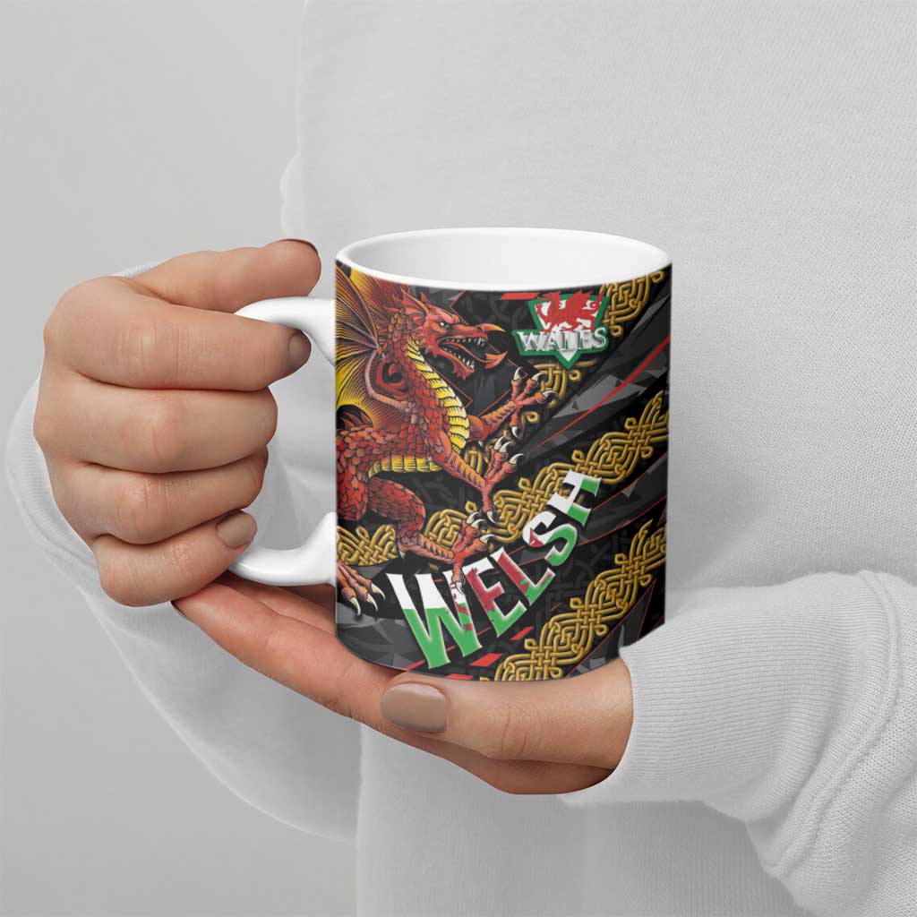 Welsh Celtic Ceramic Mug Wales Y Ddraig Goch with Celtic Knot Sporty - Wonder Print Shop