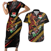 Welsh Celtic Couples Matching Short Sleeve Bodycon Dress and Hawaiian Shirt Wales Y Ddraig Goch with Celtic Knot Sporty - Wonder Print Shop