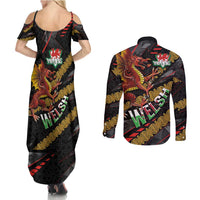 Welsh Celtic Couples Matching Summer Maxi Dress and Long Sleeve Button Shirt Wales Y Ddraig Goch with Celtic Knot Sporty - Wonder Print Shop