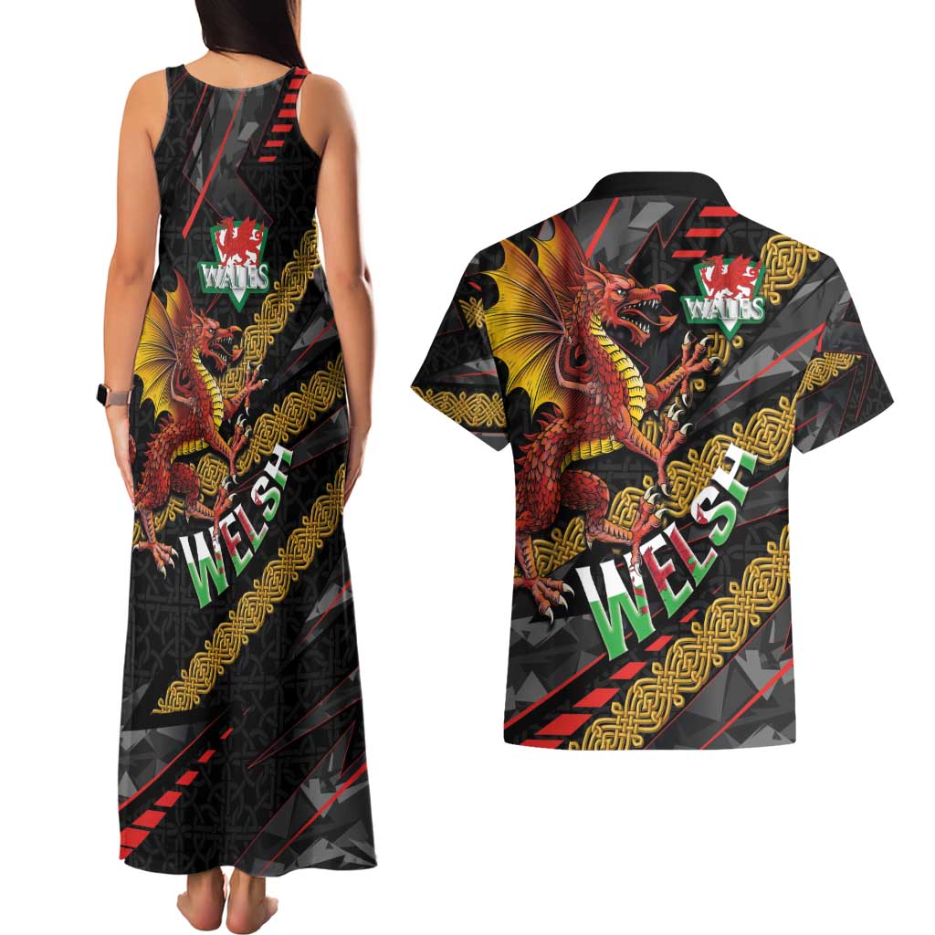 Welsh Celtic Couples Matching Tank Maxi Dress and Hawaiian Shirt Wales Y Ddraig Goch with Celtic Knot Sporty - Wonder Print Shop