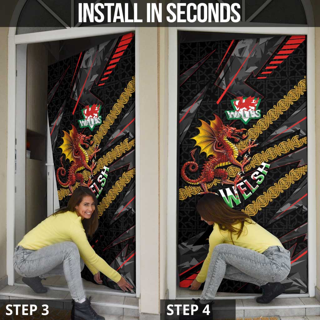 Welsh Celtic Door Cover Wales Y Ddraig Goch with Celtic Knot Sporty - Wonder Print Shop
