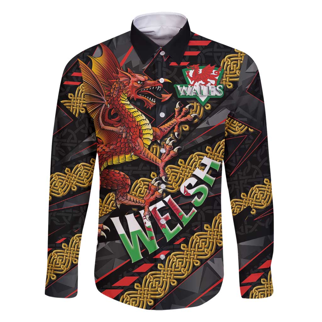 Welsh Celtic Family Matching Long Sleeve Bodycon Dress and Hawaiian Shirt Wales Y Ddraig Goch with Celtic Knot Sporty - Wonder Print Shop
