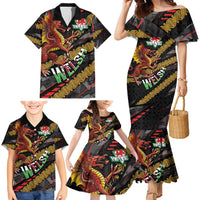 Welsh Celtic Family Matching Mermaid Dress and Hawaiian Shirt Wales Y Ddraig Goch with Celtic Knot Sporty - Wonder Print Shop