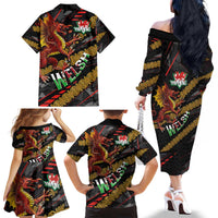 Welsh Celtic Family Matching Off The Shoulder Long Sleeve Dress and Hawaiian Shirt Wales Y Ddraig Goch with Celtic Knot Sporty - Wonder Print Shop
