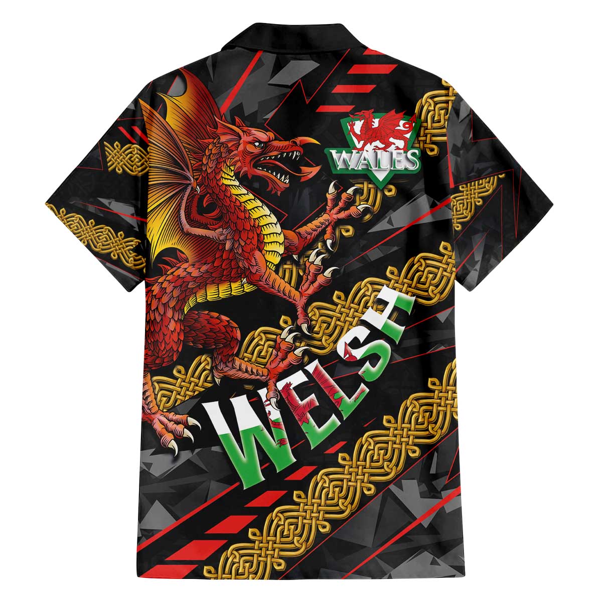 Welsh Celtic Family Matching Off The Shoulder Long Sleeve Dress and Hawaiian Shirt Wales Y Ddraig Goch with Celtic Knot Sporty - Wonder Print Shop