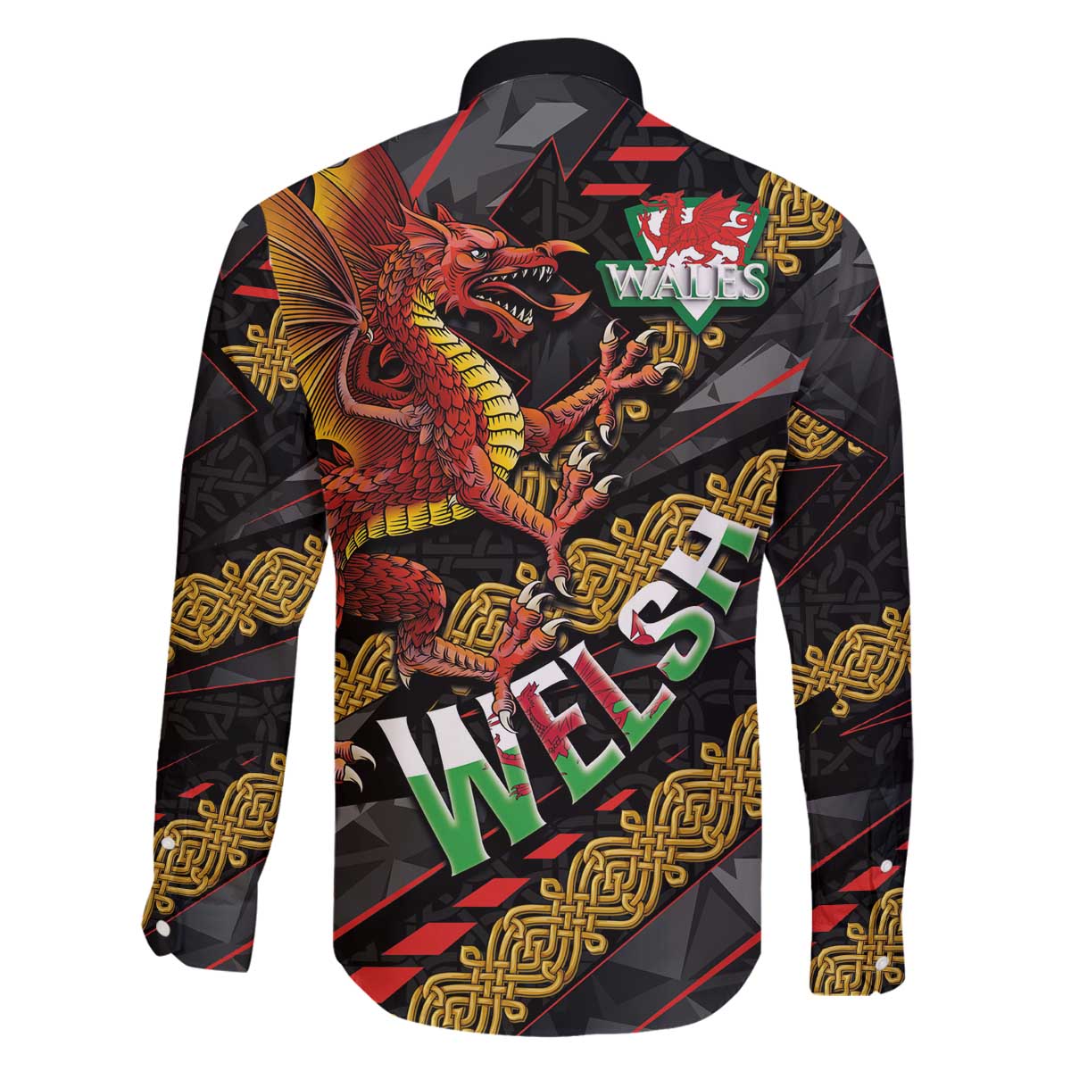 Welsh Celtic Family Matching Off The Shoulder Long Sleeve Dress and Hawaiian Shirt Wales Y Ddraig Goch with Celtic Knot Sporty - Wonder Print Shop