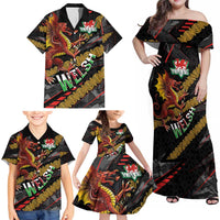 Welsh Celtic Family Matching Off Shoulder Maxi Dress and Hawaiian Shirt Wales Y Ddraig Goch with Celtic Knot Sporty - Wonder Print Shop