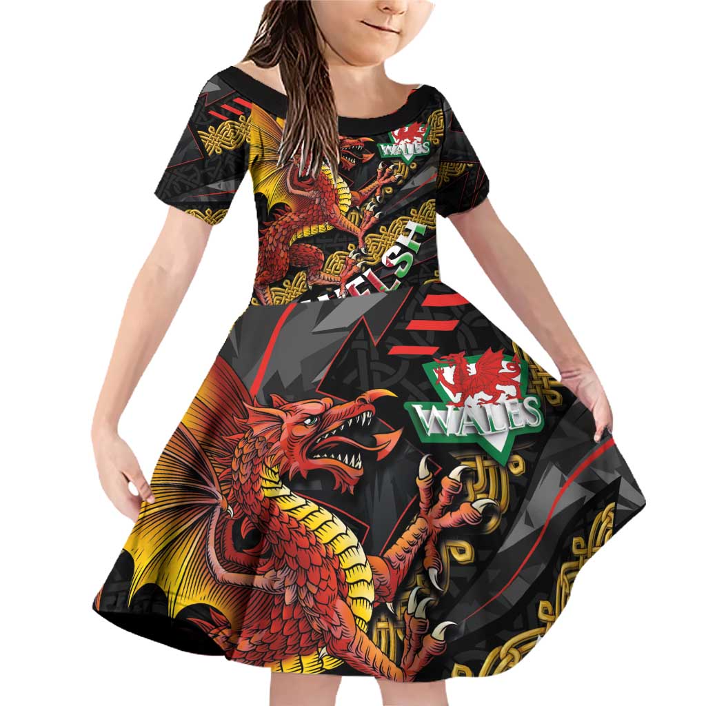 Welsh Celtic Family Matching Off Shoulder Short Dress and Hawaiian Shirt Wales Y Ddraig Goch with Celtic Knot Sporty - Wonder Print Shop