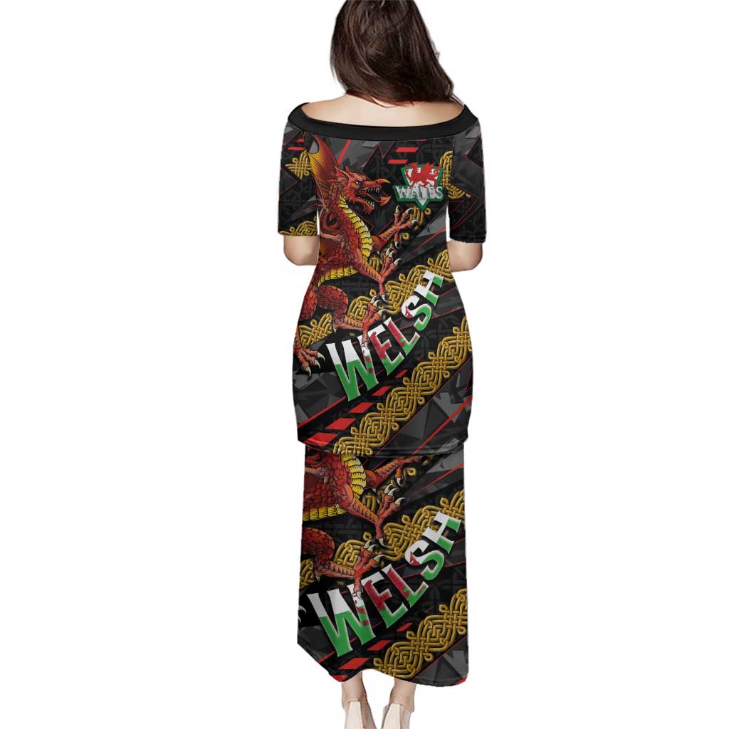 Welsh Celtic Family Matching Puletasi and Hawaiian Shirt Wales Y Ddraig Goch with Celtic Knot Sporty - Wonder Print Shop