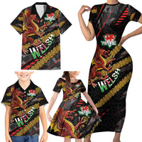 Welsh Celtic Family Matching Short Sleeve Bodycon Dress and Hawaiian Shirt Wales Y Ddraig Goch with Celtic Knot Sporty - Wonder Print Shop