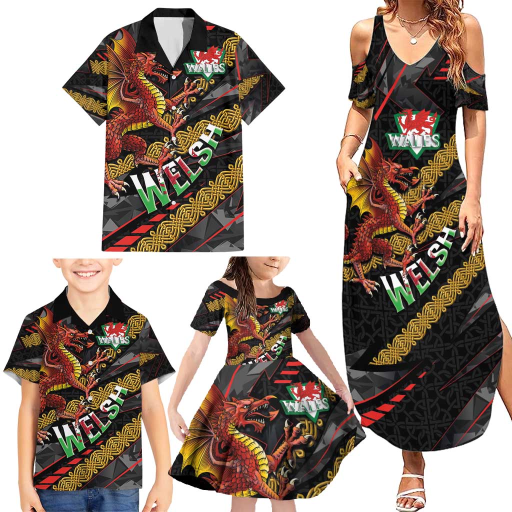 Welsh Celtic Family Matching Summer Maxi Dress and Hawaiian Shirt Wales Y Ddraig Goch with Celtic Knot Sporty - Wonder Print Shop