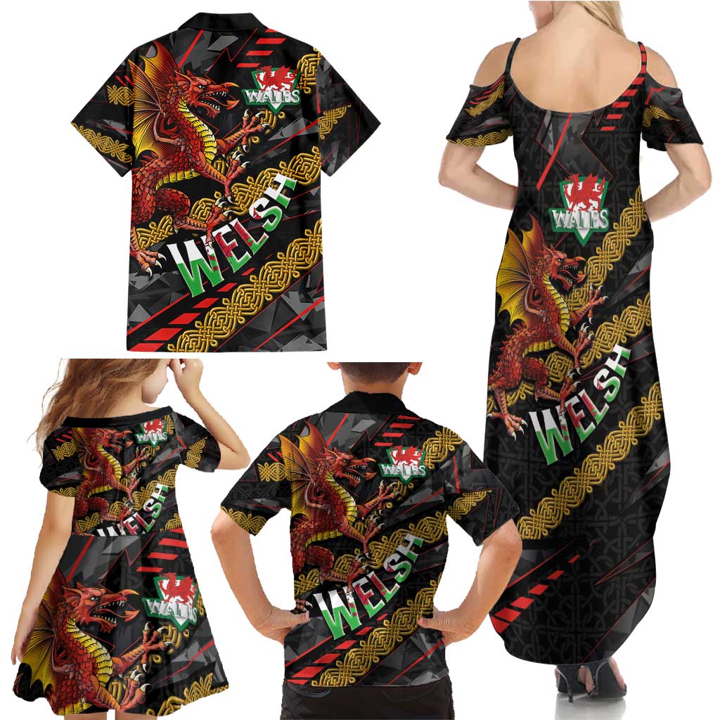 Welsh Celtic Family Matching Summer Maxi Dress and Hawaiian Shirt Wales Y Ddraig Goch with Celtic Knot Sporty - Wonder Print Shop