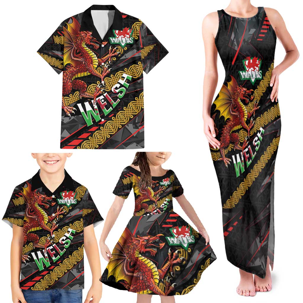 Welsh Celtic Family Matching Tank Maxi Dress and Hawaiian Shirt Wales Y Ddraig Goch with Celtic Knot Sporty - Wonder Print Shop