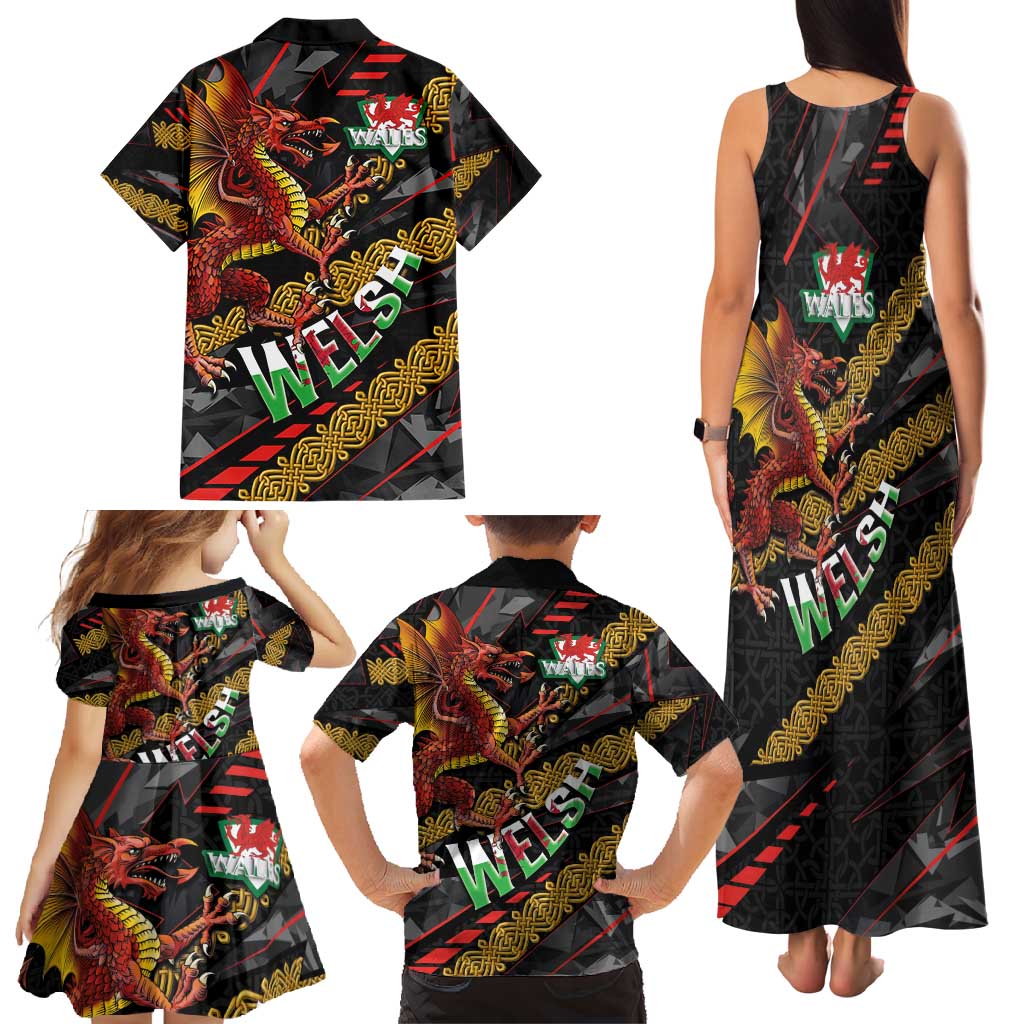 Welsh Celtic Family Matching Tank Maxi Dress and Hawaiian Shirt Wales Y Ddraig Goch with Celtic Knot Sporty - Wonder Print Shop