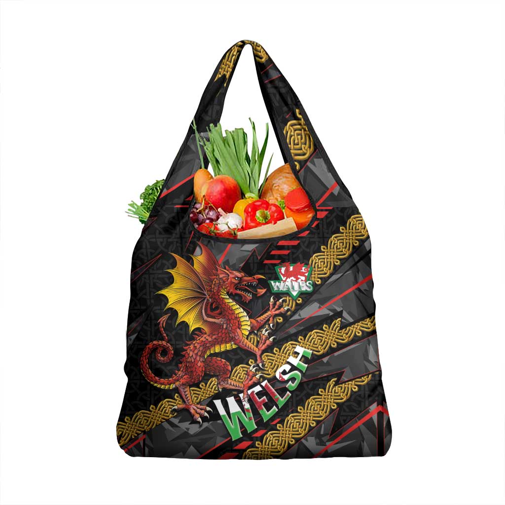 Welsh Celtic Grocery Bag Wales Y Ddraig Goch with Celtic Knot Sporty - Wonder Print Shop