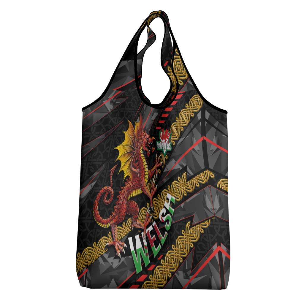 Welsh Celtic Grocery Bag Wales Y Ddraig Goch with Celtic Knot Sporty - Wonder Print Shop