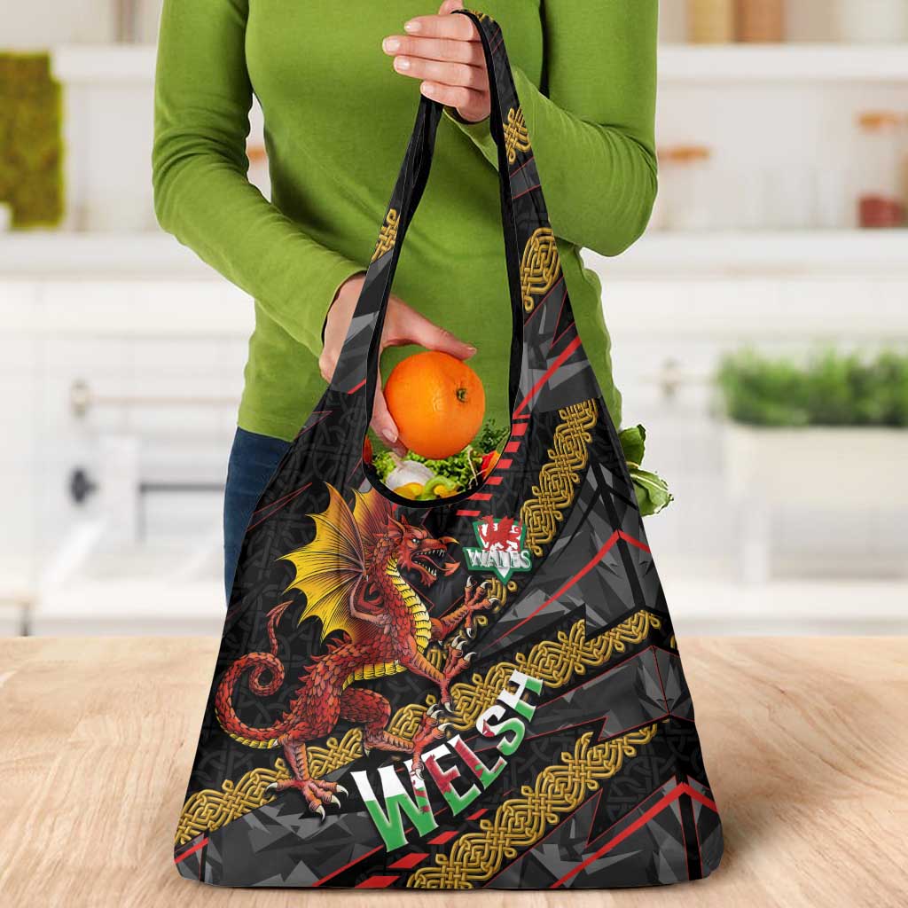 Welsh Celtic Grocery Bag Wales Y Ddraig Goch with Celtic Knot Sporty - Wonder Print Shop