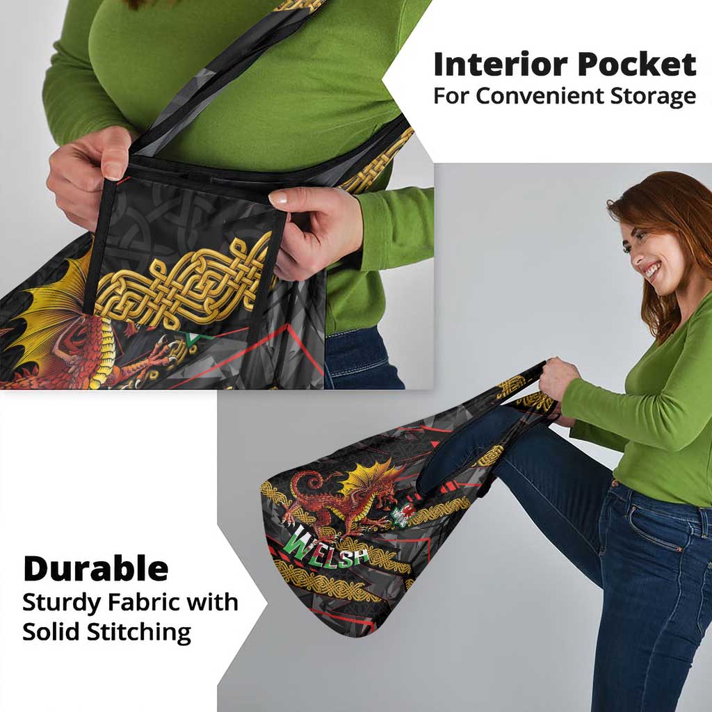 Welsh Celtic Grocery Bag Wales Y Ddraig Goch with Celtic Knot Sporty - Wonder Print Shop