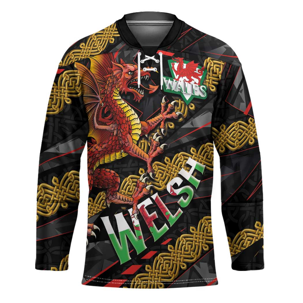 Welsh Celtic Hockey Jersey Wales Y Ddraig Goch with Celtic Knot Sporty - Wonder Print Shop