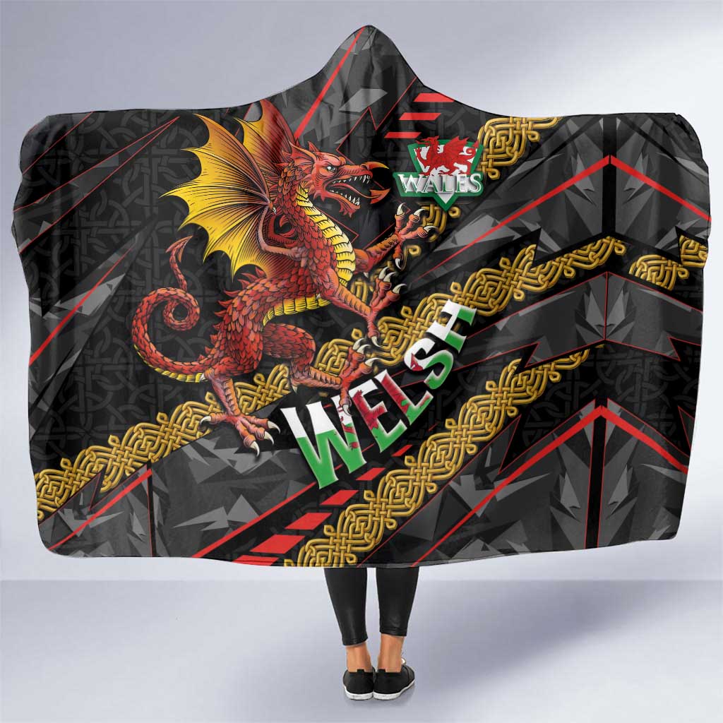 Welsh Celtic Hooded Blanket Wales Y Ddraig Goch with Celtic Knot Sporty - Wonder Print Shop