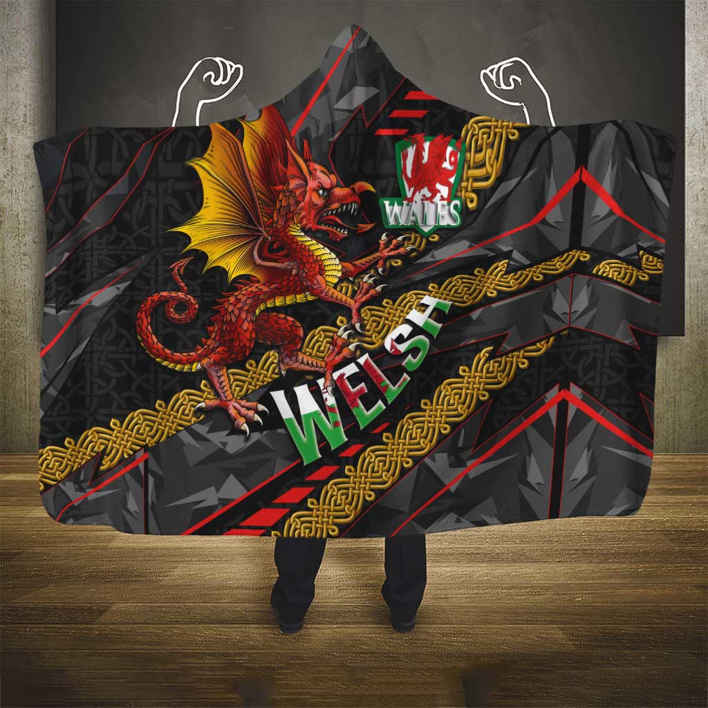 Welsh Celtic Hooded Blanket Wales Y Ddraig Goch with Celtic Knot Sporty - Wonder Print Shop