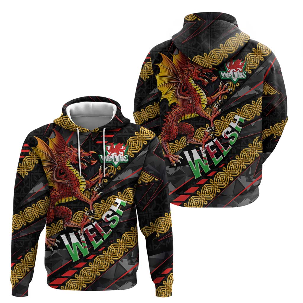 Welsh Celtic Hoodie Wales Y Ddraig Goch with Celtic Knot Sporty - Wonder Print Shop