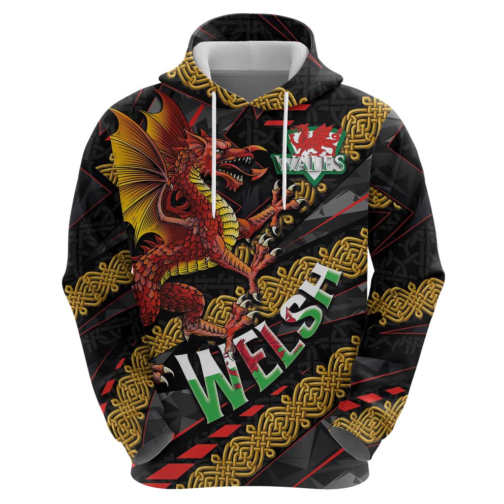 Welsh Celtic Hoodie Wales Y Ddraig Goch with Celtic Knot Sporty - Wonder Print Shop