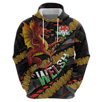 Welsh Celtic Hoodie Wales Y Ddraig Goch with Celtic Knot Sporty - Wonder Print Shop