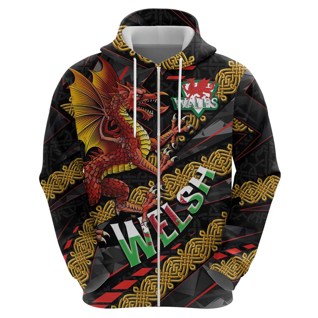 Welsh Celtic Hoodie Wales Y Ddraig Goch with Celtic Knot Sporty - Wonder Print Shop