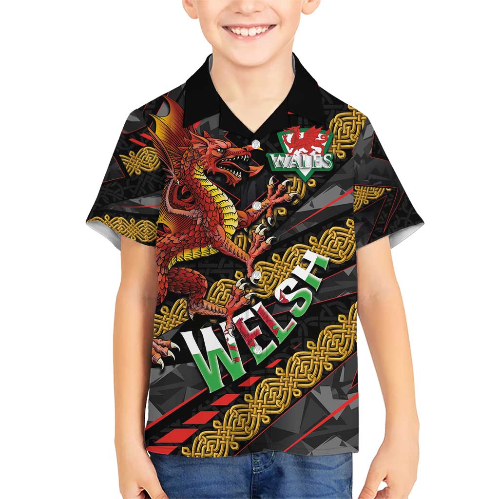 Welsh Celtic Kid Hawaiian Shirt Wales Y Ddraig Goch with Celtic Knot Sporty - Wonder Print Shop