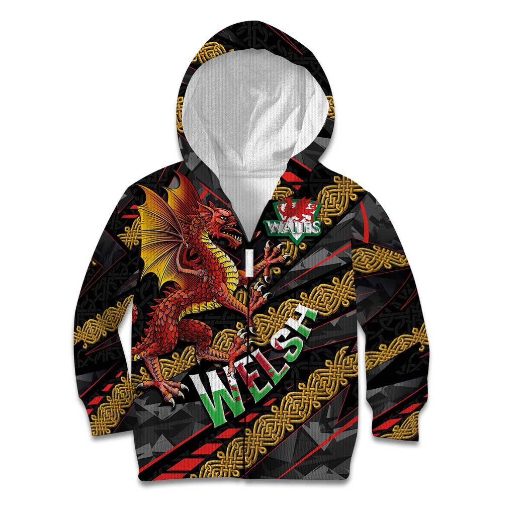 Welsh Celtic Kid Hoodie Wales Y Ddraig Goch with Celtic Knot Sporty - Wonder Print Shop