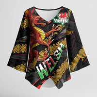 Welsh Celtic Kimono Sleeve Blouse Wales Y Ddraig Goch with Celtic Knot Sporty - Wonder Print Shop