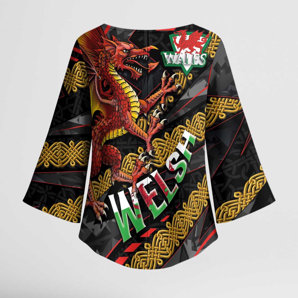 Welsh Celtic Kimono Sleeve Blouse Wales Y Ddraig Goch with Celtic Knot Sporty - Wonder Print Shop