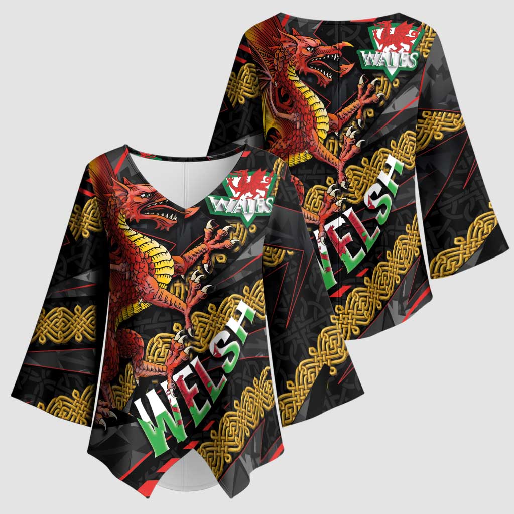 Welsh Celtic Kimono Sleeve Blouse Wales Y Ddraig Goch with Celtic Knot Sporty - Wonder Print Shop