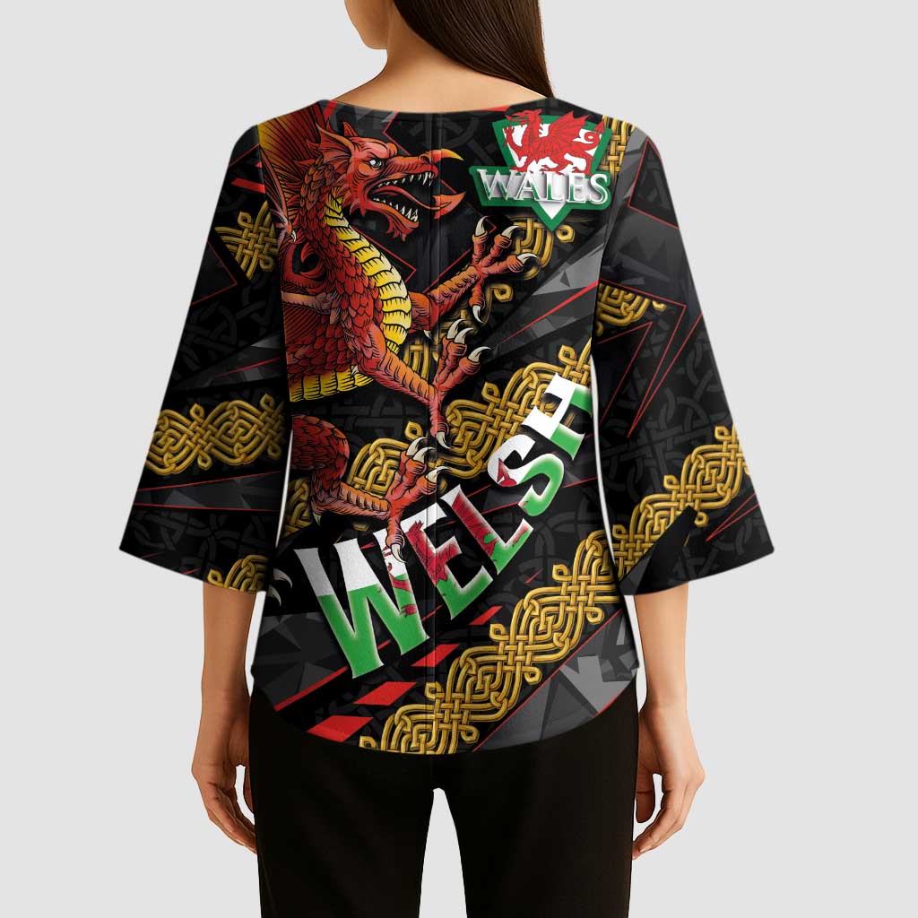 Welsh Celtic Kimono Sleeve Blouse Wales Y Ddraig Goch with Celtic Knot Sporty - Wonder Print Shop