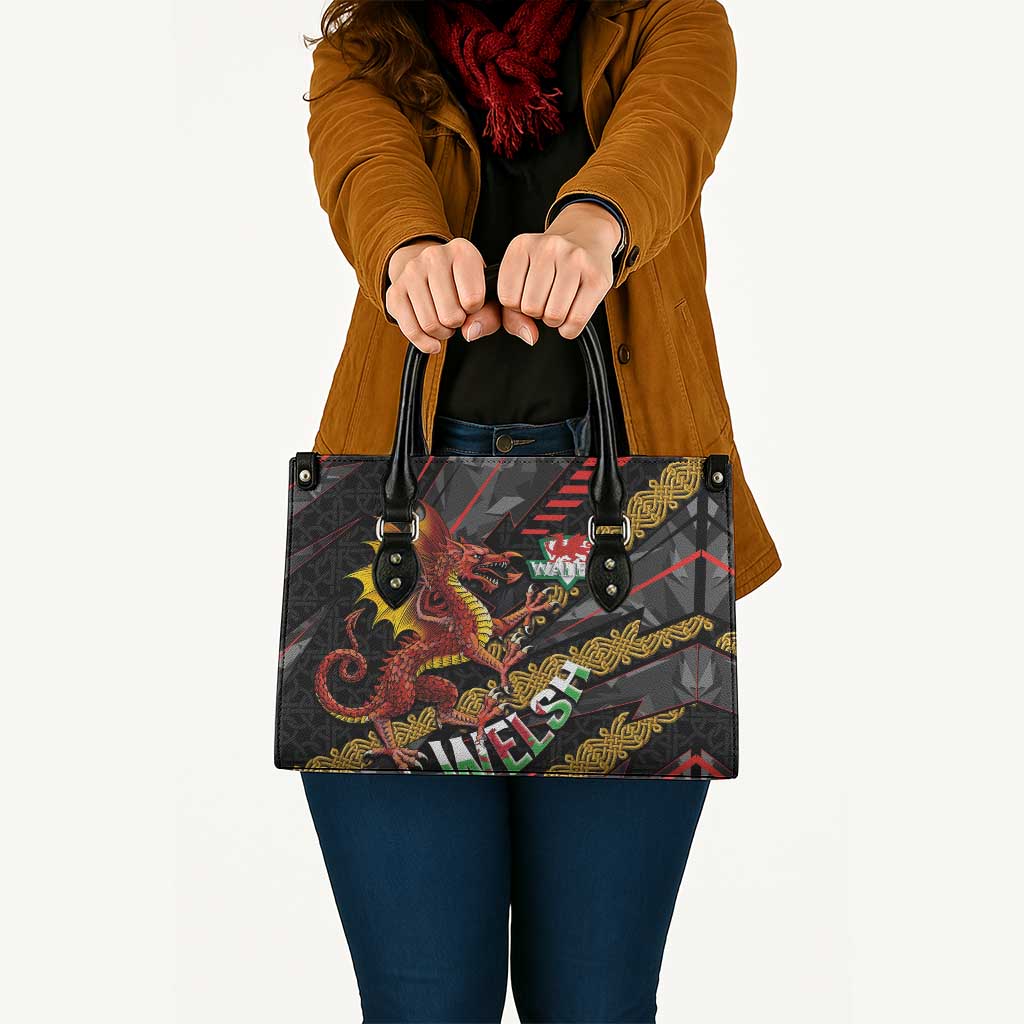 Welsh Celtic Leather Bag Wales Y Ddraig Goch with Celtic Knot Sporty - Wonder Print Shop