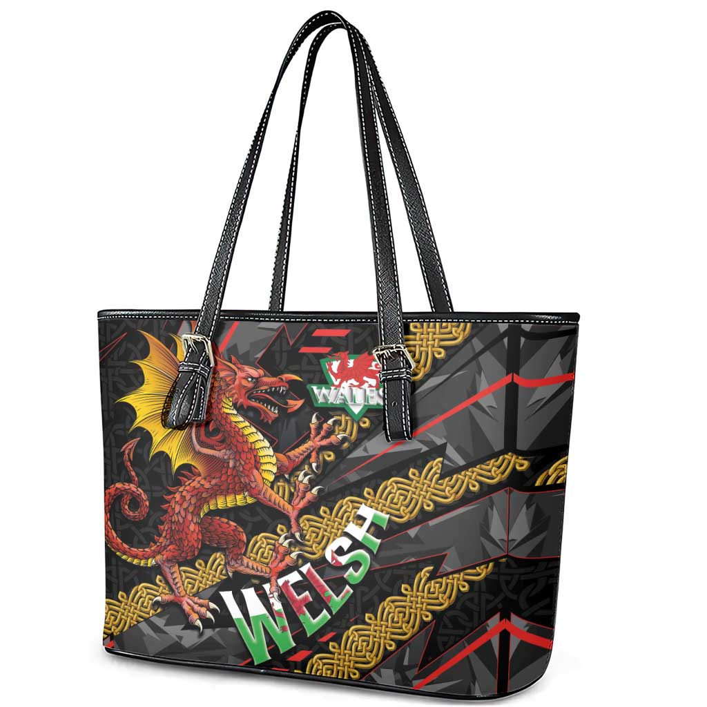 Welsh Celtic Leather Tote Bag Wales Y Ddraig Goch with Celtic Knot Sporty - Wonder Print Shop