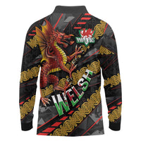 Welsh Celtic Long Sleeve Polo Shirt Wales Y Ddraig Goch with Celtic Knot Sporty - Wonder Print Shop