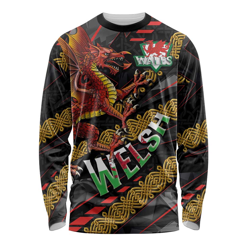 Welsh Celtic Long Sleeve Shirt Wales Y Ddraig Goch with Celtic Knot Sporty - Wonder Print Shop