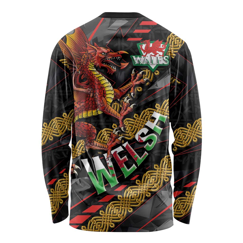 Welsh Celtic Long Sleeve Shirt Wales Y Ddraig Goch with Celtic Knot Sporty - Wonder Print Shop