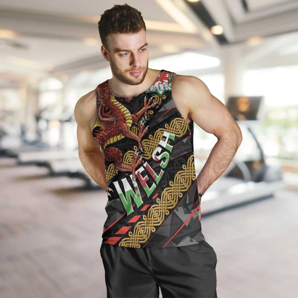 Welsh Celtic Men Tank Top Wales Y Ddraig Goch with Celtic Knot Sporty - Wonder Print Shop