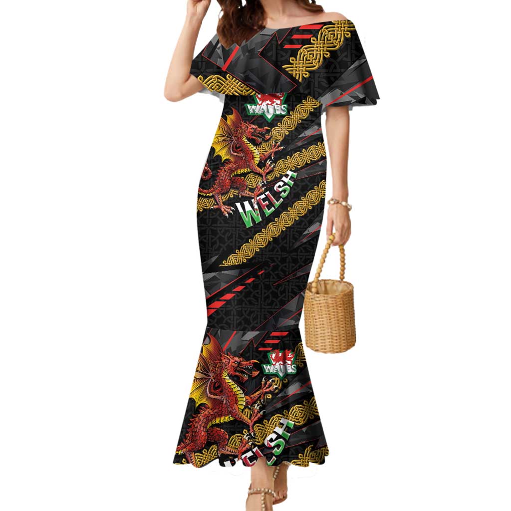 Welsh Celtic Mermaid Dress Wales Y Ddraig Goch with Celtic Knot Sporty - Wonder Print Shop