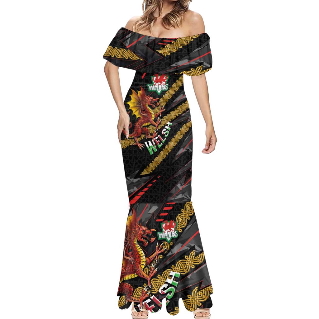 Welsh Celtic Mermaid Dress Wales Y Ddraig Goch with Celtic Knot Sporty - Wonder Print Shop