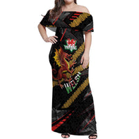 Welsh Celtic Off Shoulder Maxi Dress Wales Y Ddraig Goch with Celtic Knot Sporty - Wonder Print Shop