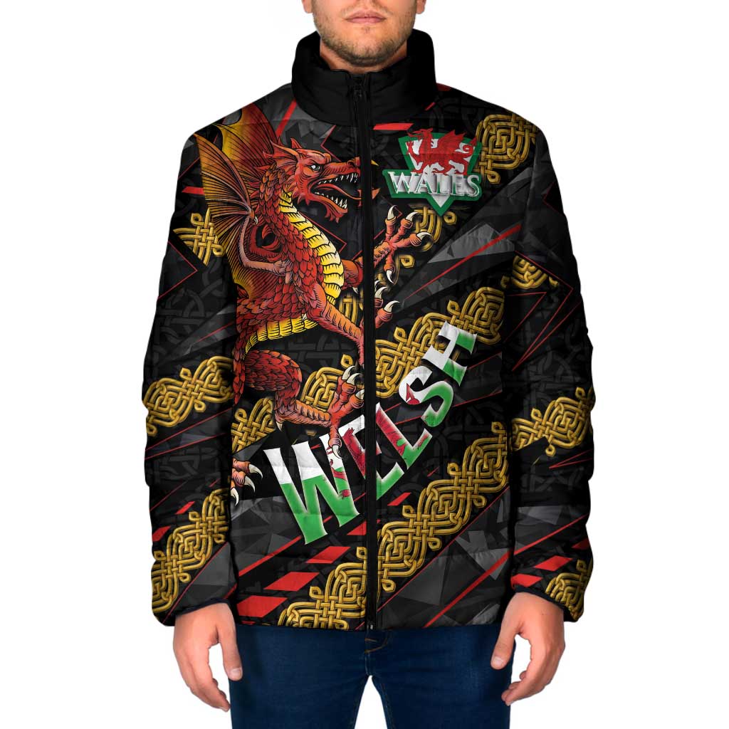 Welsh Celtic Padded Jacket Wales Y Ddraig Goch with Celtic Knot Sporty - Wonder Print Shop