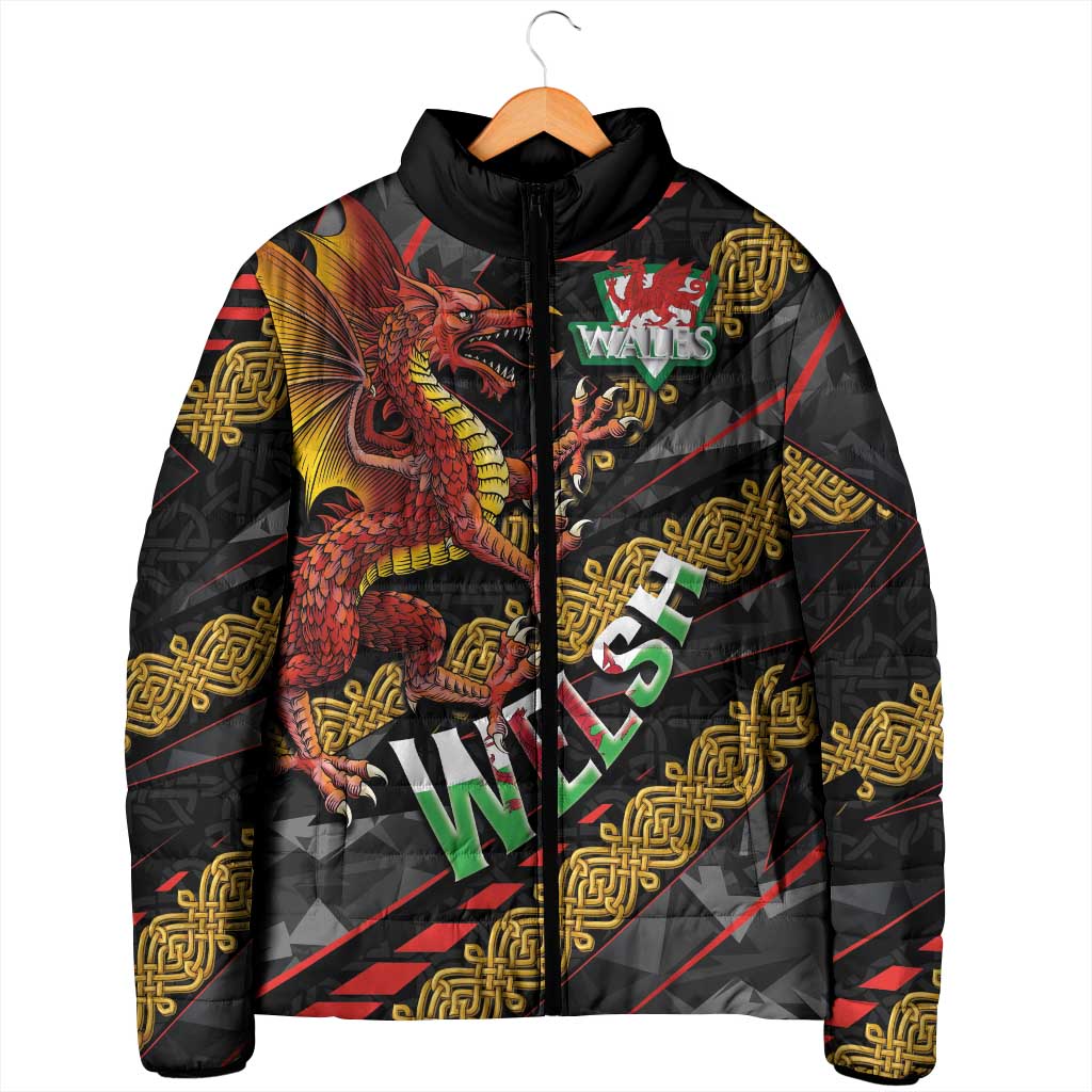 Welsh Celtic Padded Jacket Wales Y Ddraig Goch with Celtic Knot Sporty - Wonder Print Shop