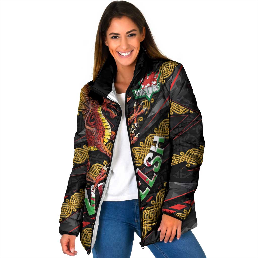 Welsh Celtic Padded Jacket Wales Y Ddraig Goch with Celtic Knot Sporty - Wonder Print Shop