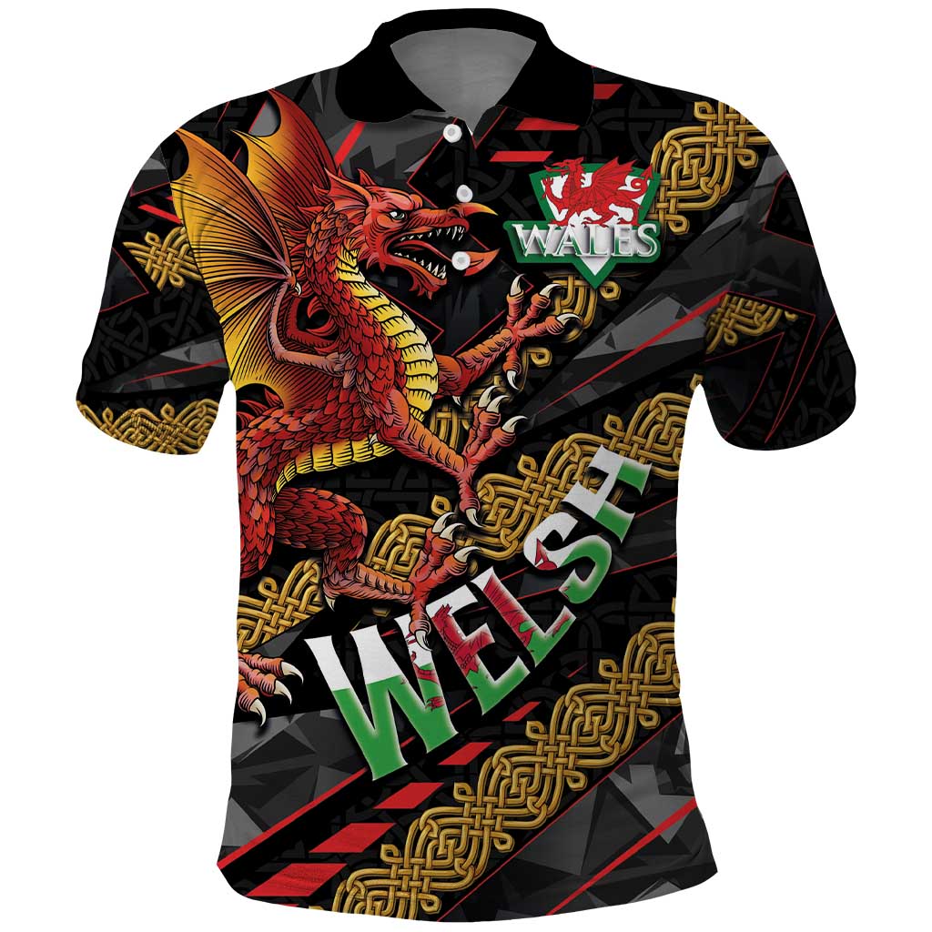 Welsh Celtic Polo Shirt Wales Y Ddraig Goch with Celtic Knot Sporty - Wonder Print Shop