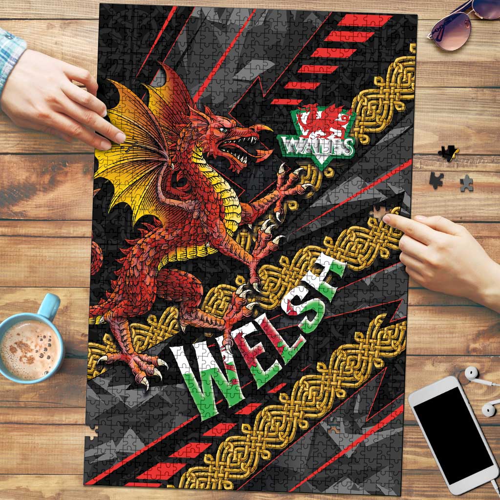Welsh Celtic Puzzle Wales Y Ddraig Goch with Celtic Knot Sporty - Wonder Print Shop