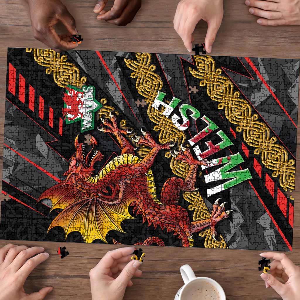 Welsh Celtic Puzzle Wales Y Ddraig Goch with Celtic Knot Sporty - Wonder Print Shop